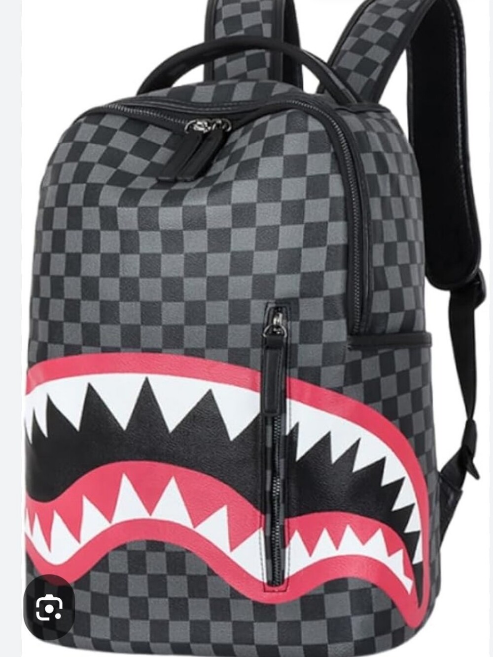 Men's Checker Shark-Graphic Backpack in Gray and Red